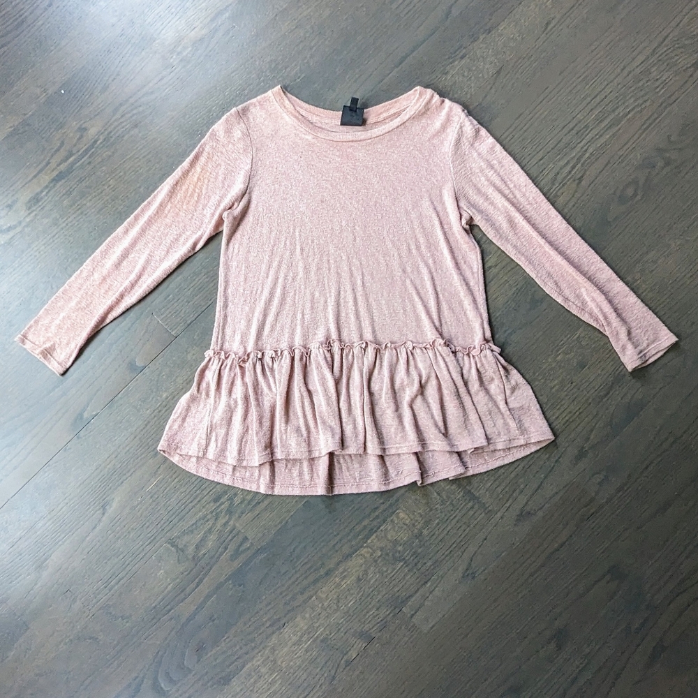 Bobeau Women's Knit Long Sleeve Peplum Top, Blush Pink, Medium Petite
